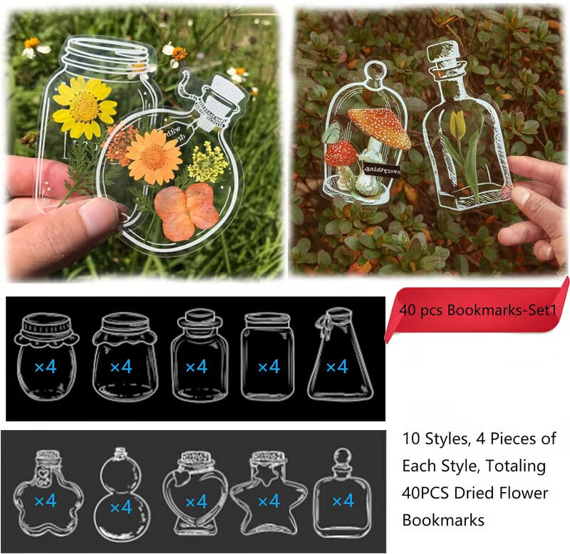 Transparent Dried Flower Bookmarks(40 PCS,No flowers)