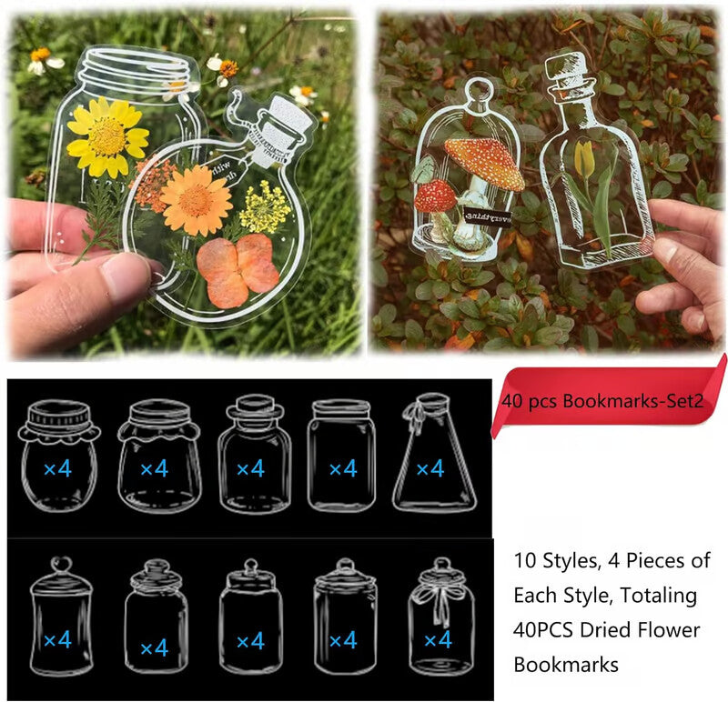 Transparent Dried Flower Bookmarks(40 PCS,No flowers)