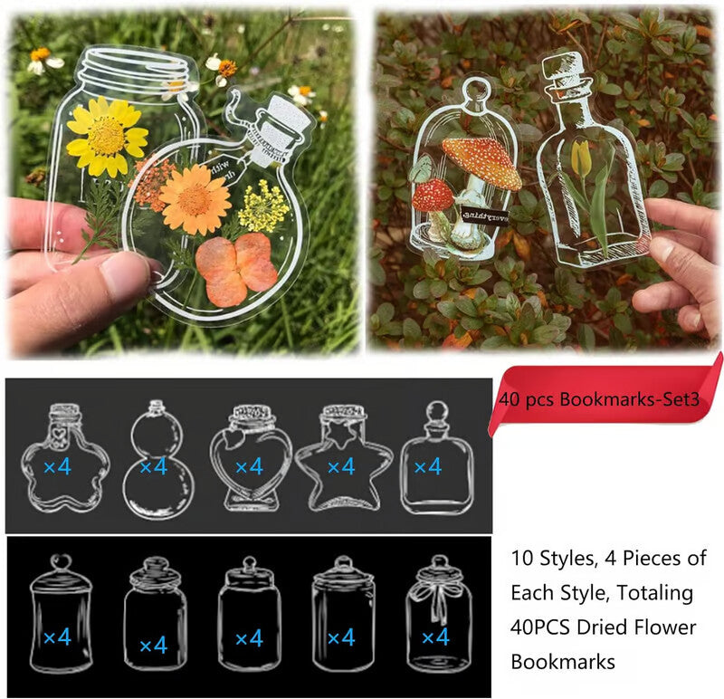 Transparent Dried Flower Bookmarks(40 PCS,No flowers)