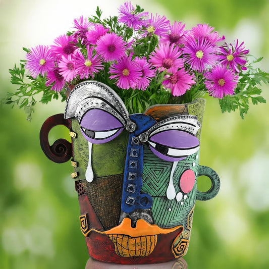 😍Handmade Picassoo Antique Bronze Abstract Beauty Face Flower Pot - Series 2