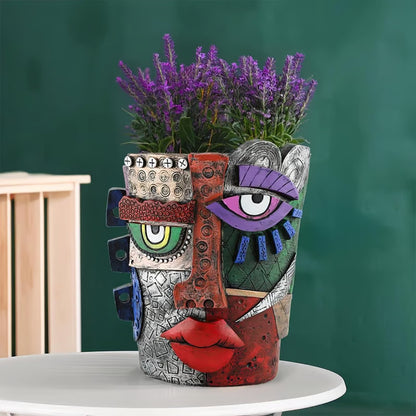 😍Handmade Picassoo Antique Bronze Abstract Beauty Face Flower Pot - Series 2