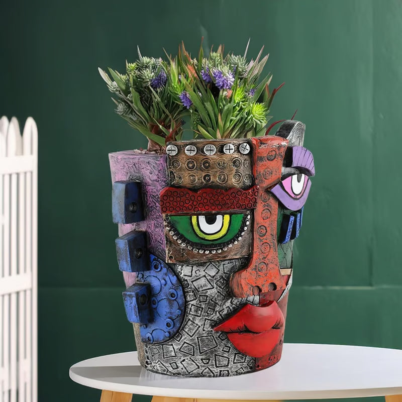 😍Handmade Picassoo Antique Bronze Abstract Beauty Face Flower Pot - Series 2