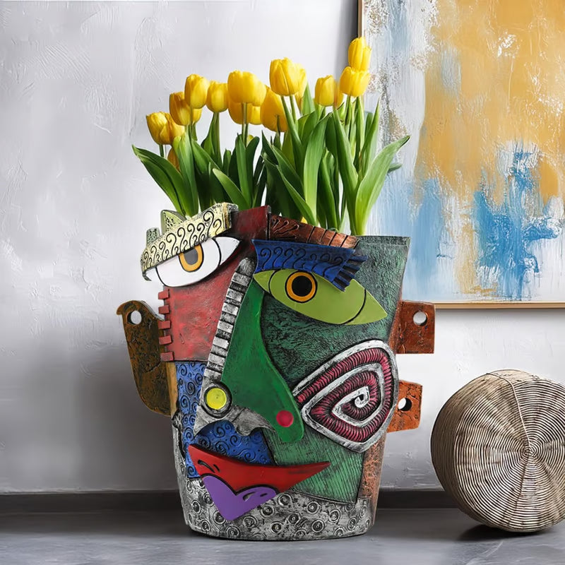 😍Handmade Picassoo Antique Bronze Abstract Beauty Face Flower Pot - Series 2