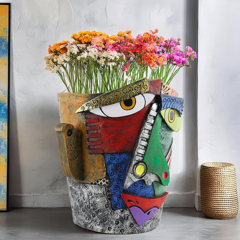 😍Handmade Picassoo Antique Bronze Abstract Beauty Face Flower Pot - Series 2
